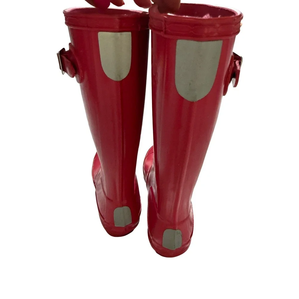 Hunter Rain Boots Girls Size 3G Deep Pink Original Kids Gloss Reflective Panels